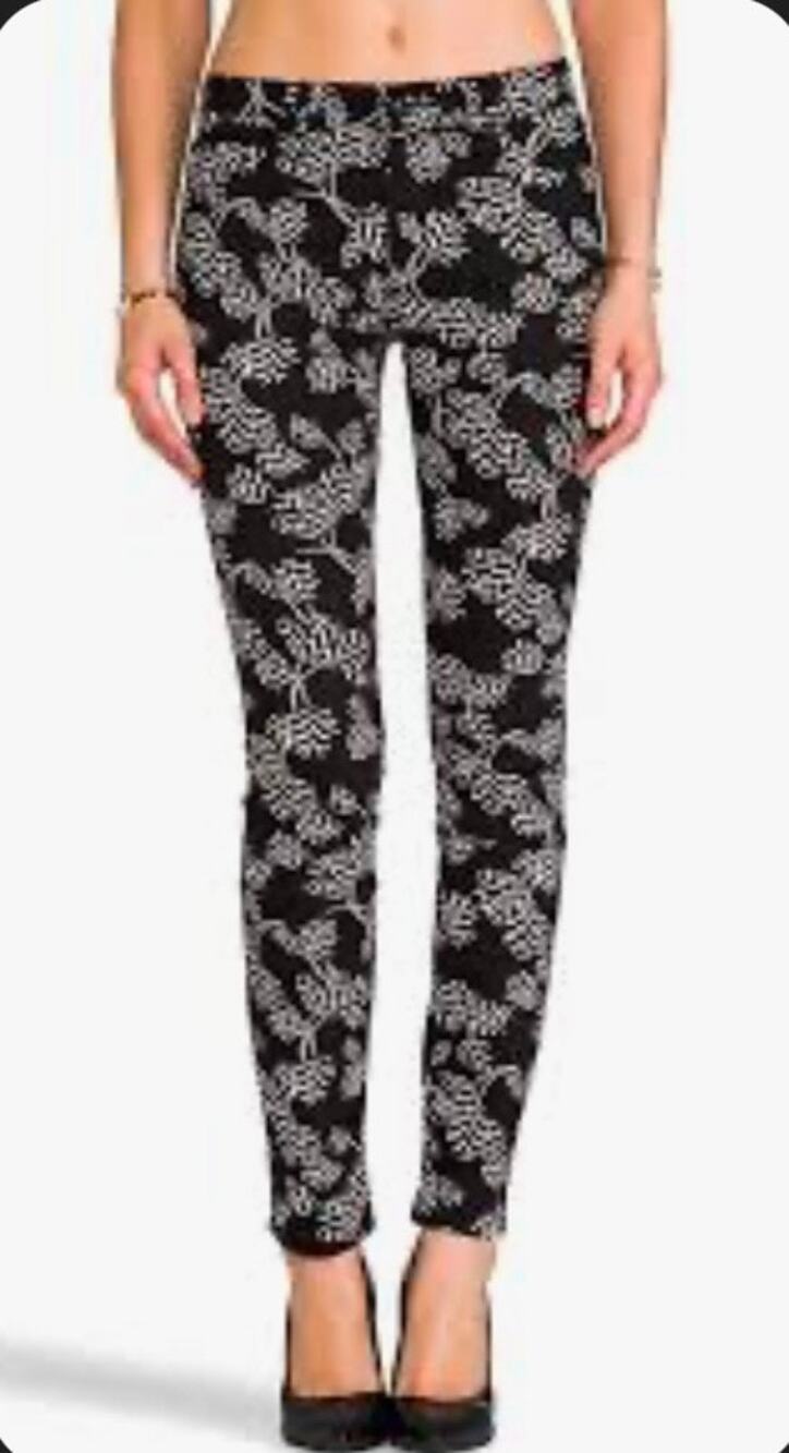 Marc Jacobs Workwear Pants 4/27 Stick Mid Rise Skinny Leg Black Floral Black
